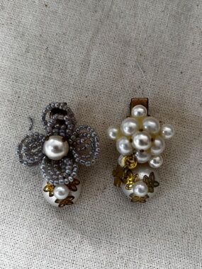 Pearl Cluster Floral Hair Clips - Cream Lavender and Gold